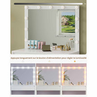 Coiffeuse avec Éclairage Réglable Grand Miroir Grand Tiroir avec Séparateurs Réglables Blanc - FR.SIKAIC