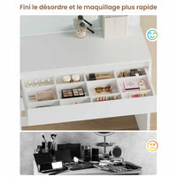 Coiffeuse avec Éclairage Réglable Grand Miroir Grand Tiroir avec Séparateurs Réglables Blanc - FR.SIKAIC