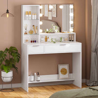 Coiffeuse avec Grand Miroir et Éclairage LED Luminosité Réglable avec 3 Couleurs Blanc - FR.SIKAIC