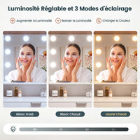 Coiffeuse avec Grand Miroir et Éclairage LED Luminosité Réglable avec 3 Couleurs Blanc - FR.SIKAIC