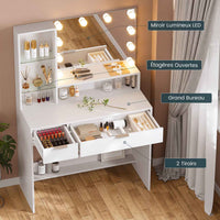 Coiffeuse avec Grand Miroir et Éclairage LED Luminosité Réglable avec 3 Couleurs Blanc - FR.SIKAIC