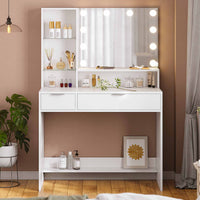 Coiffeuse avec Grand Miroir et Éclairage LED Luminosité Réglable avec 3 Couleurs Blanc - FR.SIKAIC