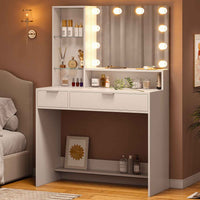 Coiffeuse avec Grand Miroir et Éclairage LED Luminosité Réglable avec 3 Couleurs Blanc - FR.SIKAIC