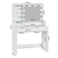 Coiffeuse avec Grand Miroir et Éclairage LED Luminosité Réglable avec 3 Couleurs Blanc - FR.SIKAIC