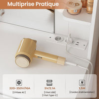 FR.SIKAIC Coiffeuses Blanc / Bois d'ingénierie / Moderne Coiffeuse avec Miroir 10 Ampoules LED Réglables Multiprise 3 Tiroirs 2 Armoires et 6 Étagères Ouvertes Blanc