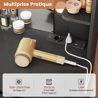 FR.SIKAIC Coiffeuses Noir / Bois d'ingénierie / Moderne Coiffeuse avec Miroir 10 Ampoules LED Réglables Multiprise 3 Tiroirs 2 Armoires et 6 Étagères Ouvertes Noir