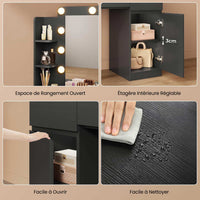 FR.SIKAIC Coiffeuses Noir / Bois d'ingénierie / Moderne Coiffeuse avec Miroir 10 Ampoules LED Réglables Multiprise 3 Tiroirs 2 Armoires et 6 Étagères Ouvertes Noir