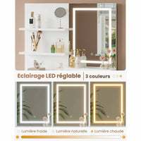 Coiffeuse avec Miroir LED 2 Étagères de Rangement Grand Tiroir avec Séparateurs Réglables Blanc - FR.SIKAIC
