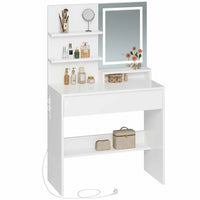 Coiffeuse avec Miroir LED 2 Étagères de Rangement Grand Tiroir avec Séparateurs Réglables Blanc - FR.SIKAIC