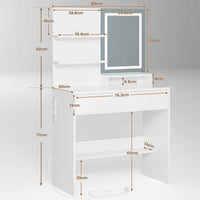 Coiffeuse avec Miroir LED 2 Étagères de Rangement Grand Tiroir avec Séparateurs Réglables Blanc - FR.SIKAIC