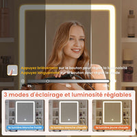 Coiffeuse avec Miroir LED à luminosité réglable 3 Modes d'éclairage avec Multiprise et Tiroir Visuel Blanc - FR.SIKAIC