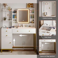 Coiffeuse avec Miroir LED à luminosité réglable 3 Modes d'éclairage avec Multiprise et Tiroir Visuel Blanc - FR.SIKAIC