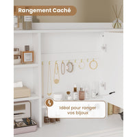 Coiffeuse avec Miroir LED Réglable Multiprise et 7 Compartiments Ouverts 5 Tiroirs et 2 Armoires Blanc - FR.SIKAIC