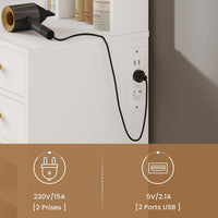 Coiffeuse avec Miroir LED Réglable Multiprise et 7 Compartiments Ouverts 5 Tiroirs et 2 Armoires Blanc - FR.SIKAIC