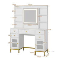 Coiffeuse avec Miroir LED Réglable Multiprise et 7 Compartiments Ouverts 5 Tiroirs et 2 Armoires Blanc - FR.SIKAIC