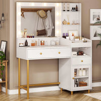 FR.SIKAIC Coiffeuses Blanc / Moderne / Bois d'ingénierie Coiffeuse en Bois avec 3 Modes d'éclairage réglables Miroir LED Beaucoup d'espace de Stockage Multiprise Blanc