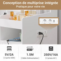 FR.SIKAIC Coiffeuses Blanc / Moderne / Bois d'ingénierie Coiffeuse en Bois avec 3 Modes d'éclairage réglables Miroir LED Beaucoup d'espace de Stockage Multiprise Blanc