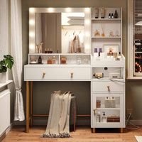 FR.SIKAIC Coiffeuses Blanc / Moderne / Bois d'ingénierie Coiffeuse en Bois avec 3 Modes d'éclairage réglables Miroir LED Beaucoup d'espace de Stockage Multiprise Blanc