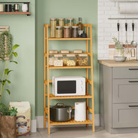 Étagère de Salle de Bain en Bambou Étagère Échelle à 4 Niveaux pour Salle de Bain Salon Cuisine Naturel 48×32×110 cm - FR.SIKAIC