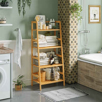 Étagère de Salle de Bain en Bambou Étagère Échelle à 4 Niveaux pour Salle de Bain Salon Cuisine Naturel 48×32×110 cm - FR.SIKAIC