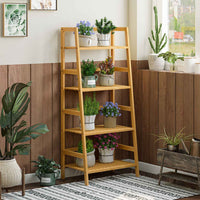Étagère de Salle de Bain en Bambou Étagère Échelle à 4 Niveaux pour Salle de Bain Salon Cuisine Naturel 48×32×110 cm - FR.SIKAIC