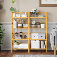 Étagère de Salle de Bain en Bambou Étagère Échelle à 4 Niveaux pour Salle de Bain Salon Cuisine Naturel 48×32×110 cm - FR.SIKAIC