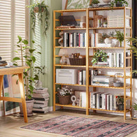 Étagère Salle de Bain à 5 Niveaux avec 6 Étagères Réglables Naturel 60×26×162 cm - FR.SIKAIC