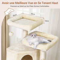 180 cm Grand arbre à chat avec Poteaux en sisal 2 Plateformes 2 Maisons pour chats Panier Hamac Beige - FR.SIKAIC