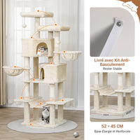 180 cm Grand arbre à chat avec Poteaux en sisal 2 Plateformes 2 Maisons pour chats Panier Hamac Beige - FR.SIKAIC