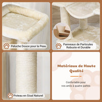 180 cm Grand arbre à chat avec Poteaux en sisal 2 Plateformes 2 Maisons pour chats Panier Hamac Beige - FR.SIKAIC