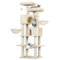 180 cm Grand arbre à chat avec Poteaux en sisal 2 Plateformes 2 Maisons pour chats Panier Hamac Beige - FR.SIKAIC