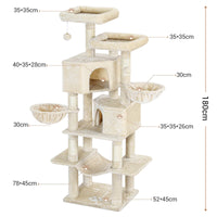 180 cm Grand arbre à chat avec Poteaux en sisal 2 Plateformes 2 Maisons pour chats Panier Hamac Beige - FR.SIKAIC