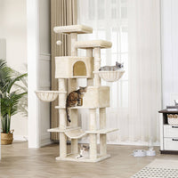 180 cm Grand arbre à chat avec Poteaux en sisal 2 Plateformes 2 Maisons pour chats Panier Hamac Beige - FR.SIKAIC