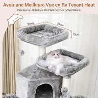 180 cm Grand arbre à chat avec Poteaux en sisal 2 Plateformes 2 Maisons pour chats Panier Hamac Gris Clair - FR.SIKAIC