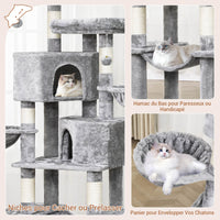 180 cm Grand arbre à chat avec Poteaux en sisal 2 Plateformes 2 Maisons pour chats Panier Hamac Gris Clair - FR.SIKAIC