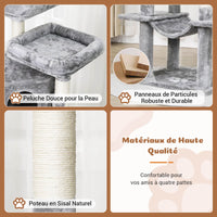 180 cm Grand arbre à chat avec Poteaux en sisal 2 Plateformes 2 Maisons pour chats Panier Hamac Gris Clair - FR.SIKAIC