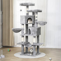 180 cm Grand arbre à chat avec Poteaux en sisal 2 Plateformes 2 Maisons pour chats Panier Hamac Gris Clair - FR.SIKAIC