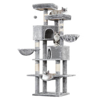180 cm Grand arbre à chat avec Poteaux en sisal 2 Plateformes 2 Maisons pour chats Panier Hamac Gris Clair - FR.SIKAIC
