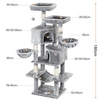 180 cm Grand arbre à chat avec Poteaux en sisal 2 Plateformes 2 Maisons pour chats Panier Hamac Gris Clair - FR.SIKAIC