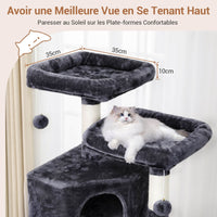 180 cm Grand arbre à chat avec Poteaux en sisal 2 Plateformes 2 Maisons pour chats Panier Hamac Gris Foncé - FR.SIKAIC