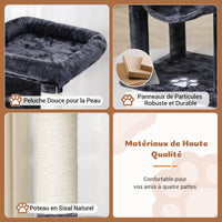 180 cm Grand arbre à chat avec Poteaux en sisal 2 Plateformes 2 Maisons pour chats Panier Hamac Gris Foncé - FR.SIKAIC