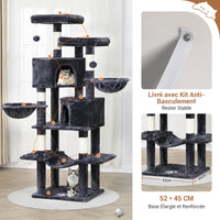 180 cm Grand arbre à chat avec Poteaux en sisal 2 Plateformes 2 Maisons pour chats Panier Hamac Gris Foncé - FR.SIKAIC