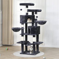 180 cm Grand arbre à chat avec Poteaux en sisal 2 Plateformes 2 Maisons pour chats Panier Hamac Gris Foncé - FR.SIKAIC