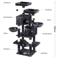 180 cm Grand arbre à chat avec Poteaux en sisal 2 Plateformes 2 Maisons pour chats Panier Hamac Gris Foncé - FR.SIKAIC