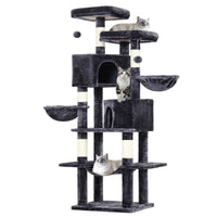 180 cm Grand arbre à chat avec Poteaux en sisal 2 Plateformes 2 Maisons pour chats Panier Hamac Gris Foncé - FR.SIKAIC