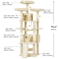 194 cm Grand Arbre à chat avec 3 Grands Perchoirs 2 Grottes Poteaux en sisal Hamac et Griffoir Beige - FR.SIKAIC