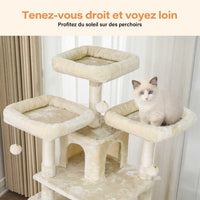 194 cm Grand Arbre à chat avec 3 Grands Perchoirs 2 Grottes Poteaux en sisal Hamac et Griffoir Beige - FR.SIKAIC