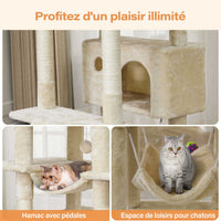 194 cm Grand Arbre à chat avec 3 Grands Perchoirs 2 Grottes Poteaux en sisal Hamac et Griffoir Beige - FR.SIKAIC