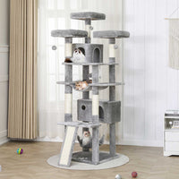 194 cm Grand Arbre à chat avec 3 Grands Perchoirs 2 Grottes Poteaux en sisal Hamac et Griffoir Gris Clair - FR.SIKAIC