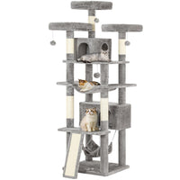 194 cm Grand Arbre à chat avec 3 Grands Perchoirs 2 Grottes Poteaux en sisal Hamac et Griffoir Gris Clair - FR.SIKAIC